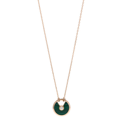 Cartier 18K Pink Gold Diamond Malachite SM Amulette de Cartier Pendant Necklace 1 of 4