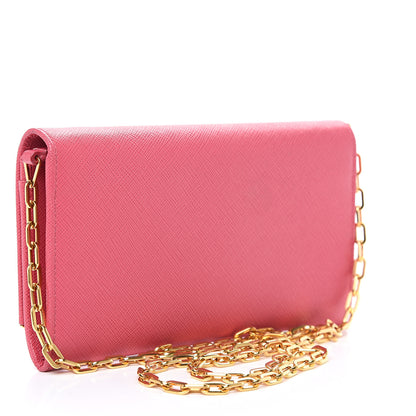 Prada Saffiano Metal Bar Chain Wallet Peonia 2 of 10