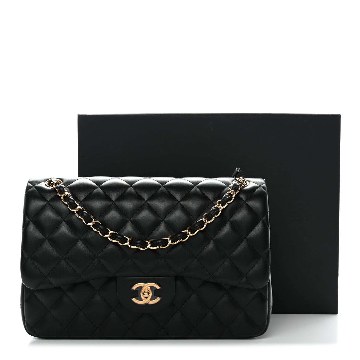 Lambskin Quilted Jumbo Double Flap Black