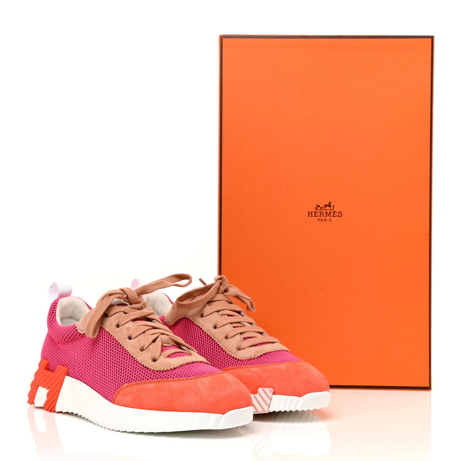 Hermes Air Mesh Suede Goatskin Bouncing Sneakers 37 Rose Multicolor 13 of 13