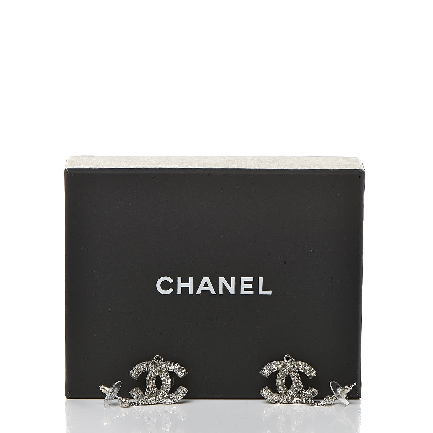 Chanel Crystal Baguette CC Dangle Earrings Silver 6 of 6