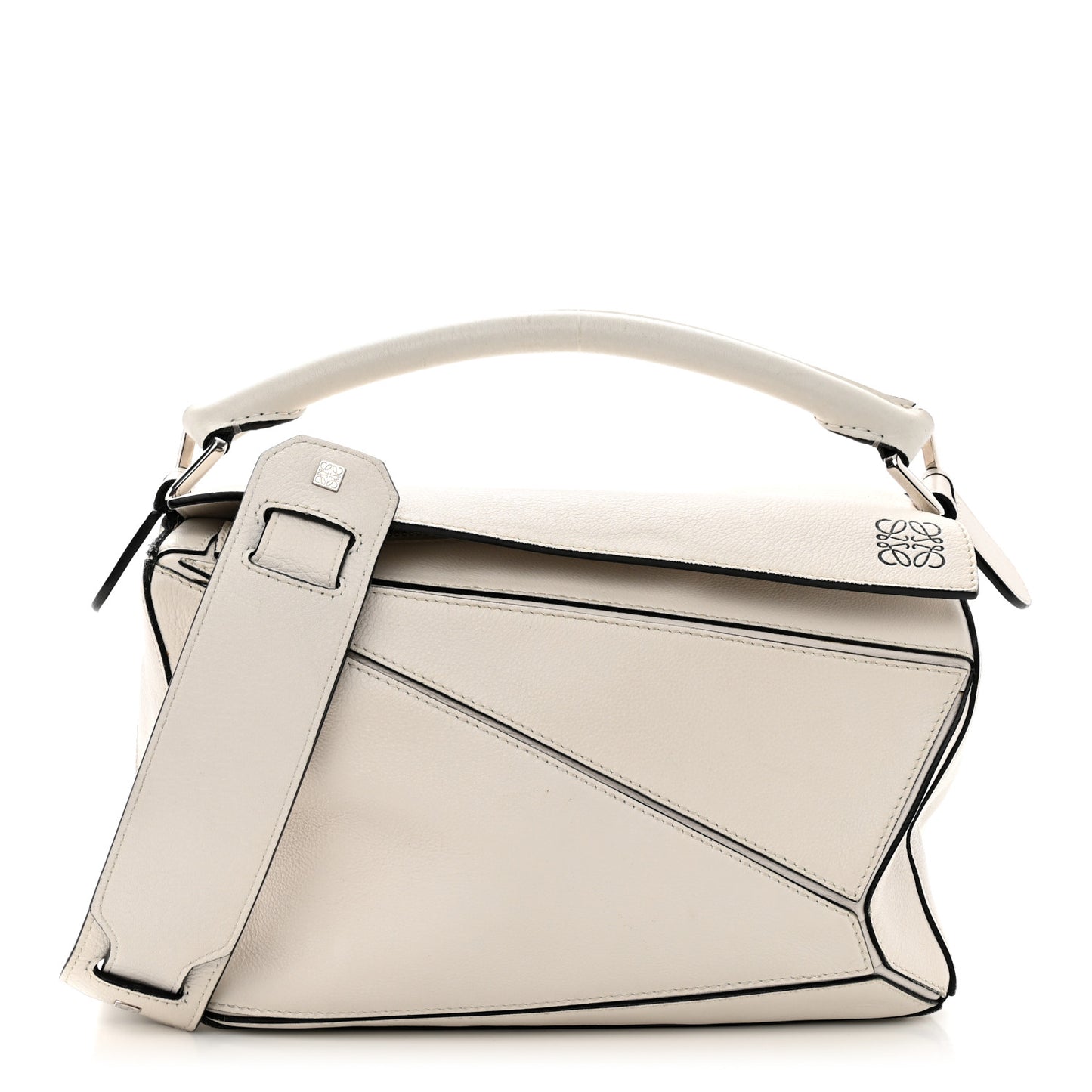 Grained Calfskin Small Puzzle Bag White