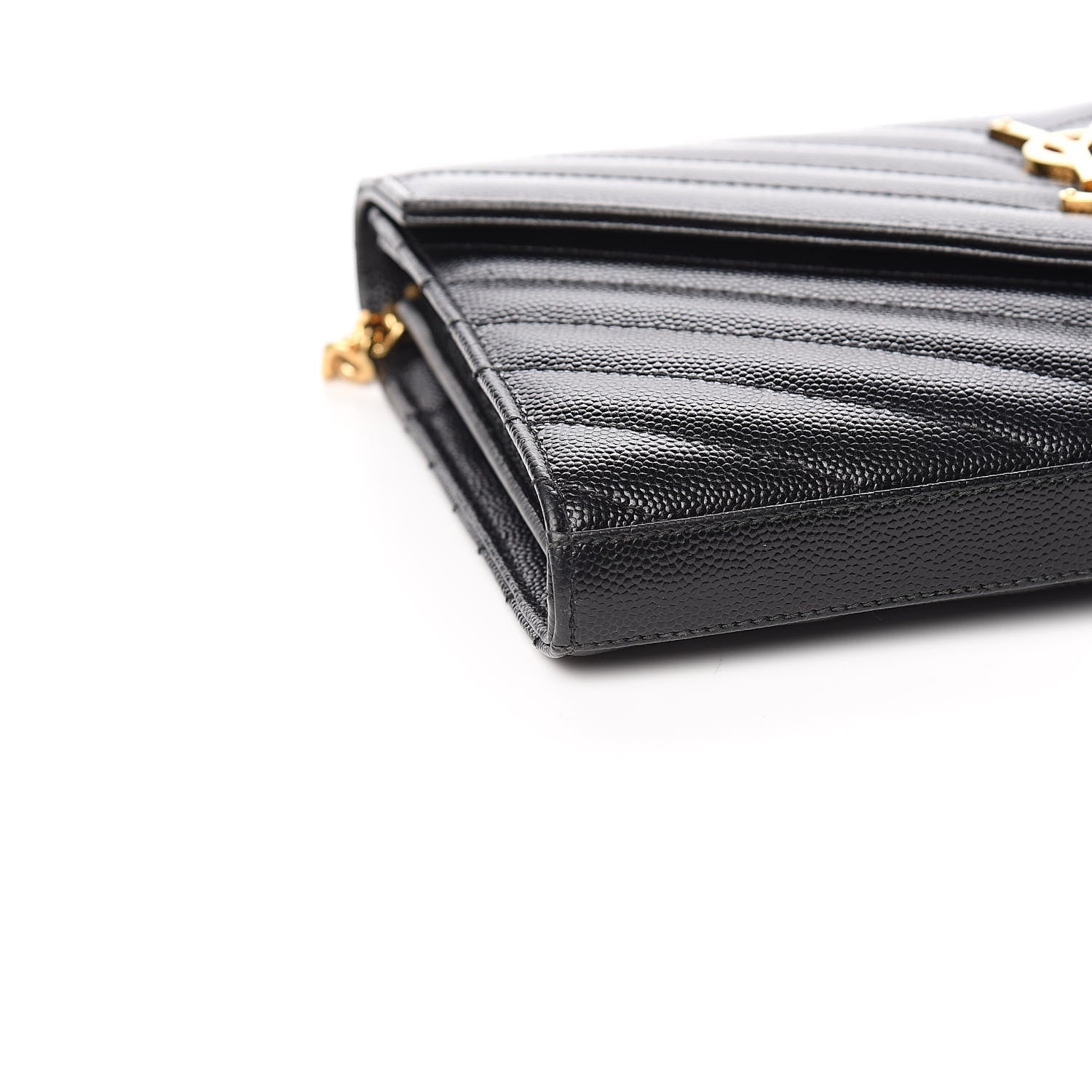 Saint Laurent Grain De Poudre Matelasse Chevron Monogram Chain Wallet Black 7 of 9