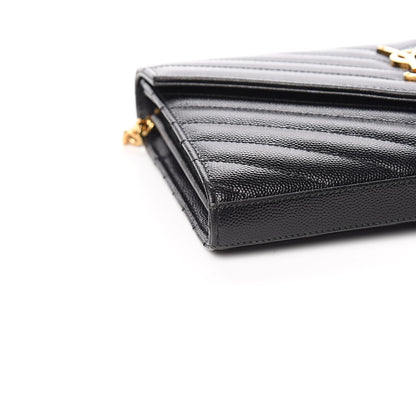 Saint Laurent Grain De Poudre Matelasse Chevron Monogram Chain Wallet Black 7 of 9