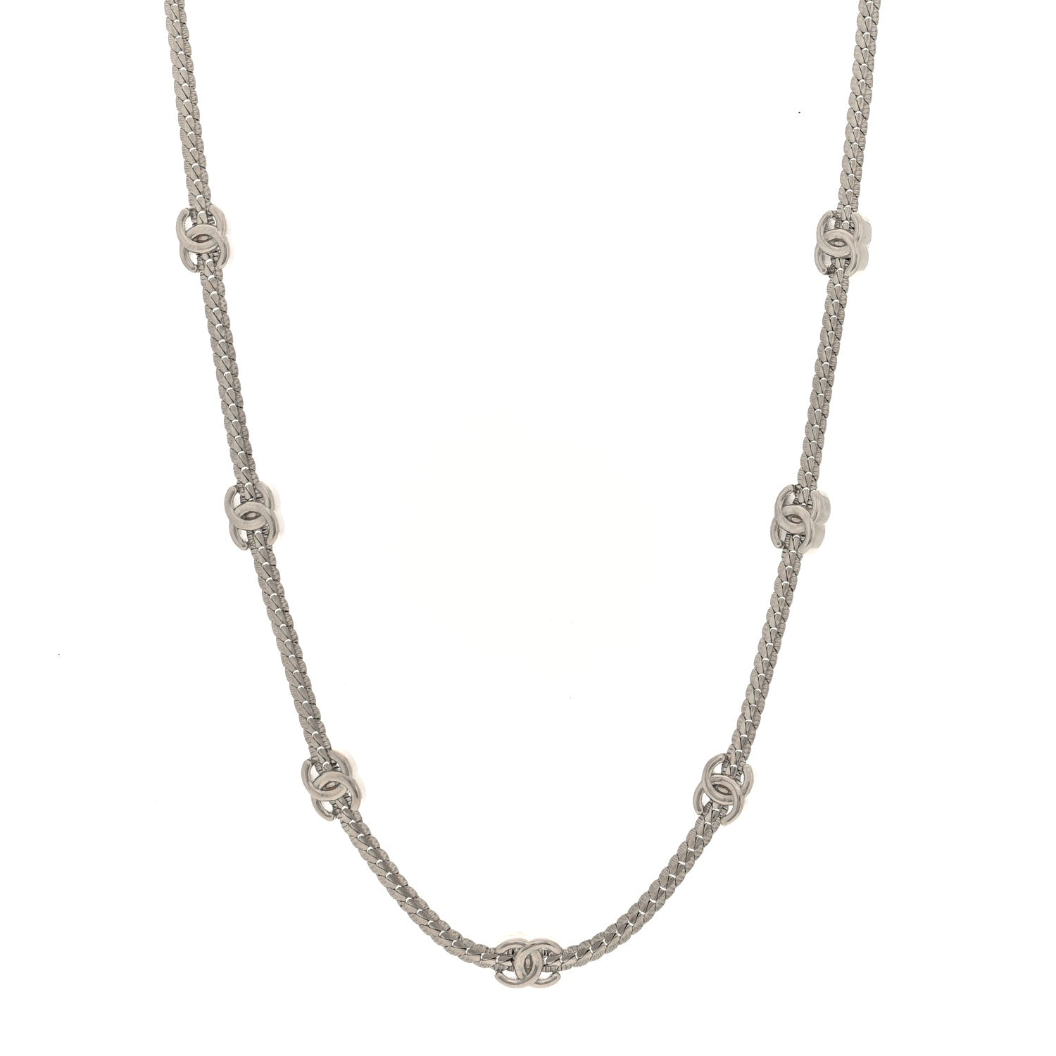 Chanel Metal CC Short Chain Necklace Silver 1 of 4