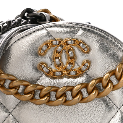 Chanel Metallic Lambskin Quilted Chanel 19 Round Clutch With Chain Silver 8 of 12