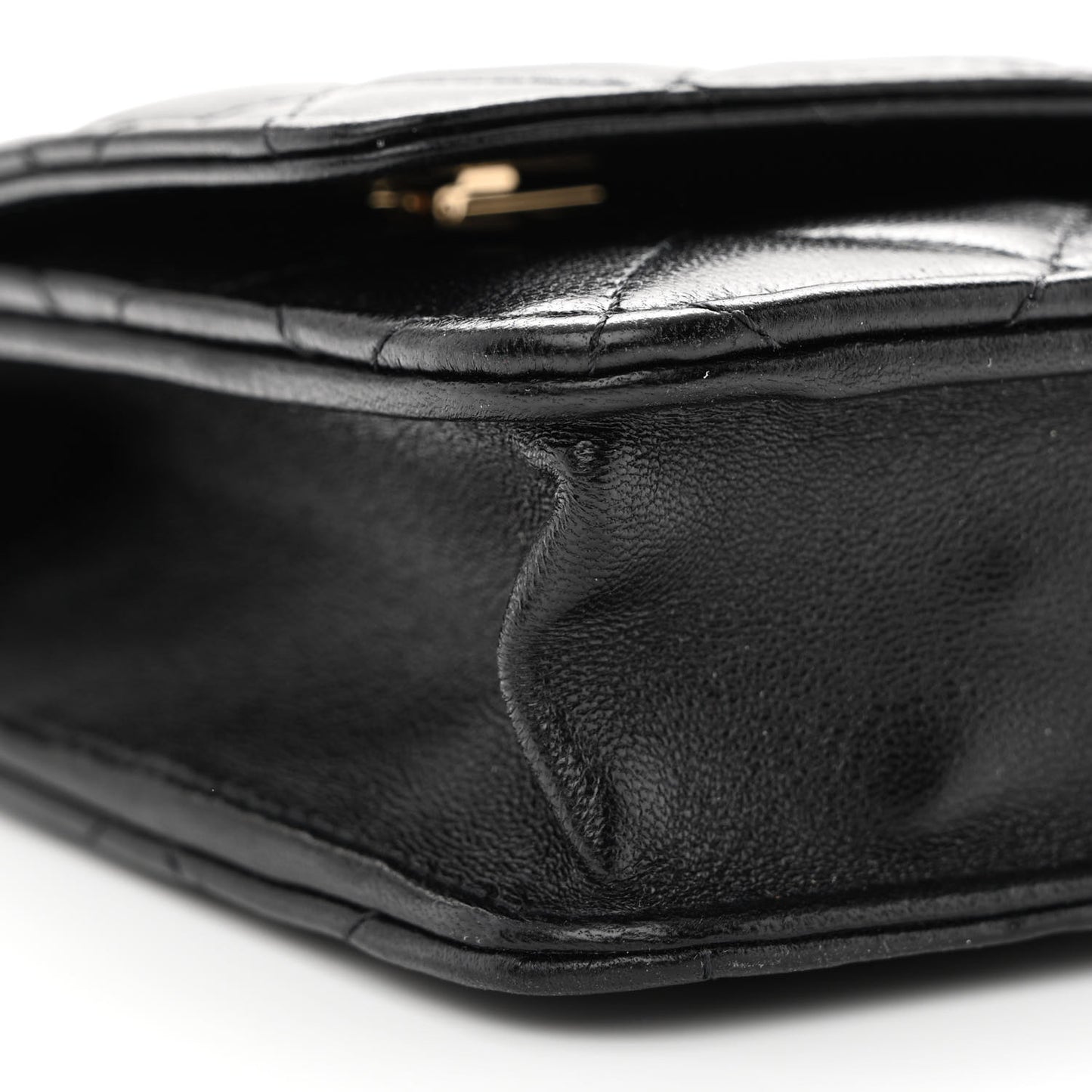 Lambskin Quilted Top Handle Wallet On Chain WOC Black