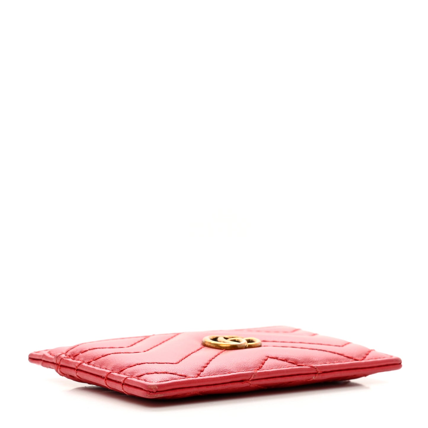 Calfskin Matelasse GG Marmont Card Holder Hibiscus Red