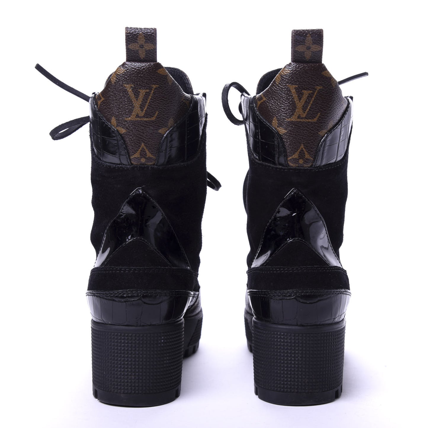 Suede Calfskin Monogram Laureate Platform Desert Boots 37 Black