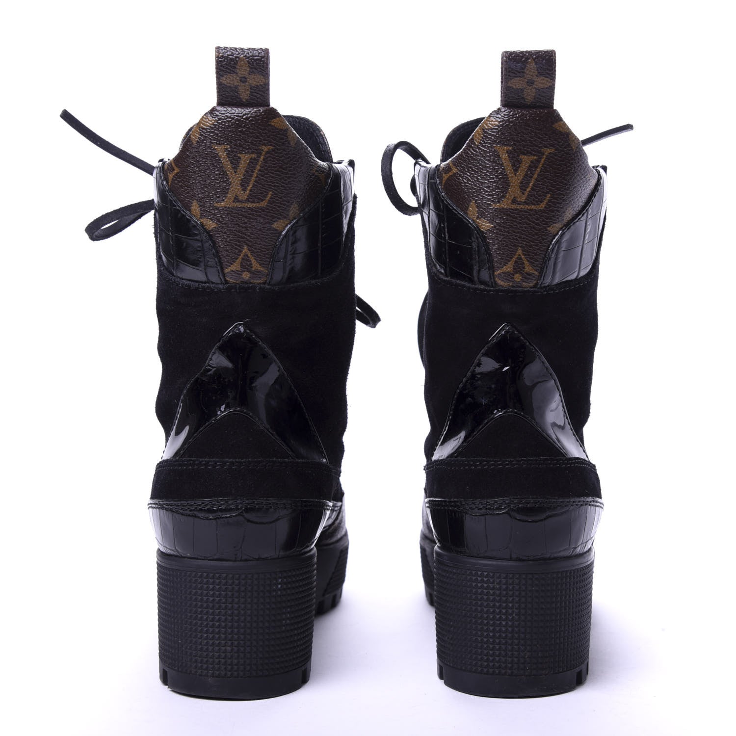 Louis Vuitton Suede Calfskin Monogram Laureate Platform Desert Boots 37 Black 6 of 10