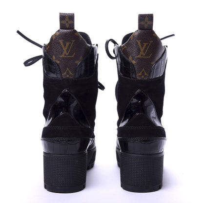 Louis Vuitton Suede Calfskin Monogram Laureate Platform Desert Boots 37 Black 6 of 10