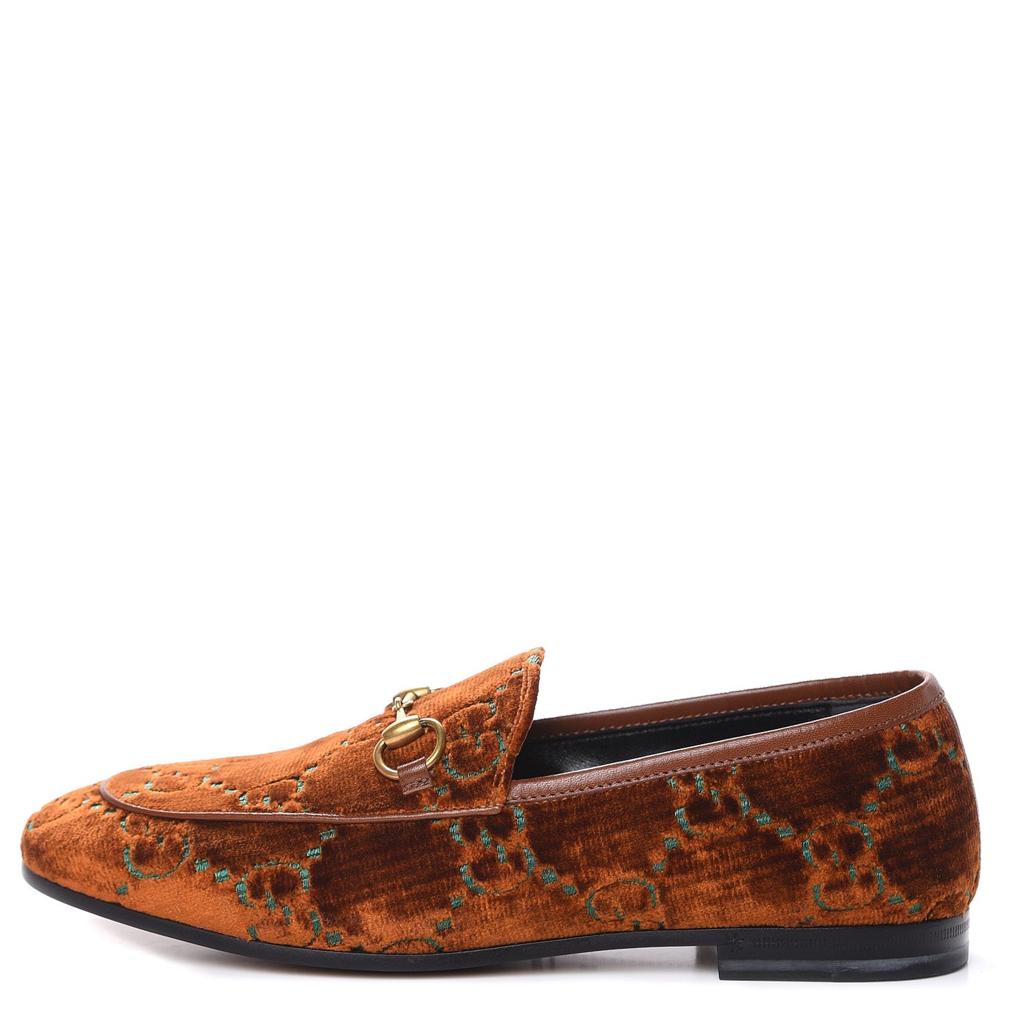 Velvet GG Monogram Horsebit Womens Jordaan Loafers 37 Cognac Green