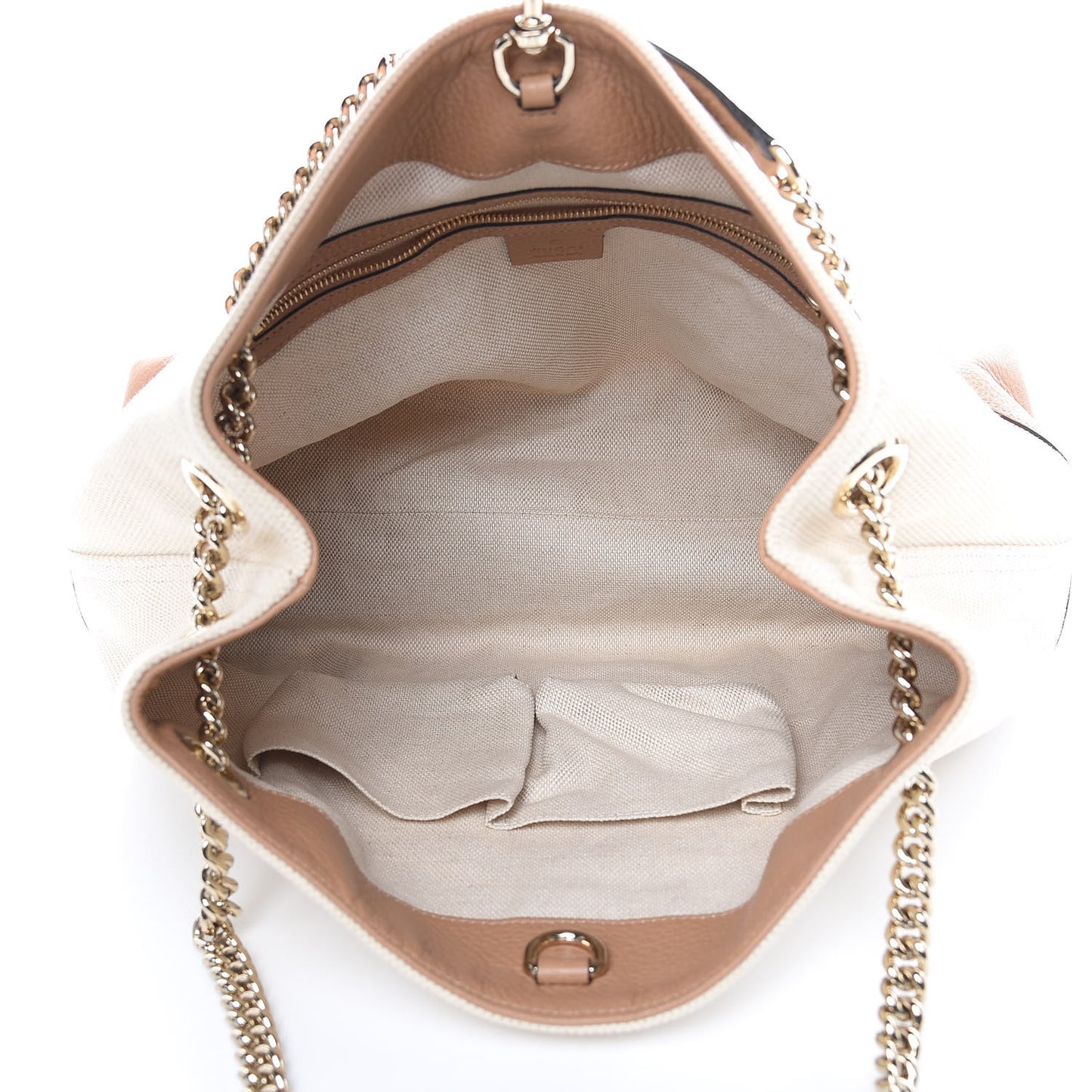 Linen Canvas Pebbled Calfskin Medium Soho Chain Shoulder Bag White Camelia