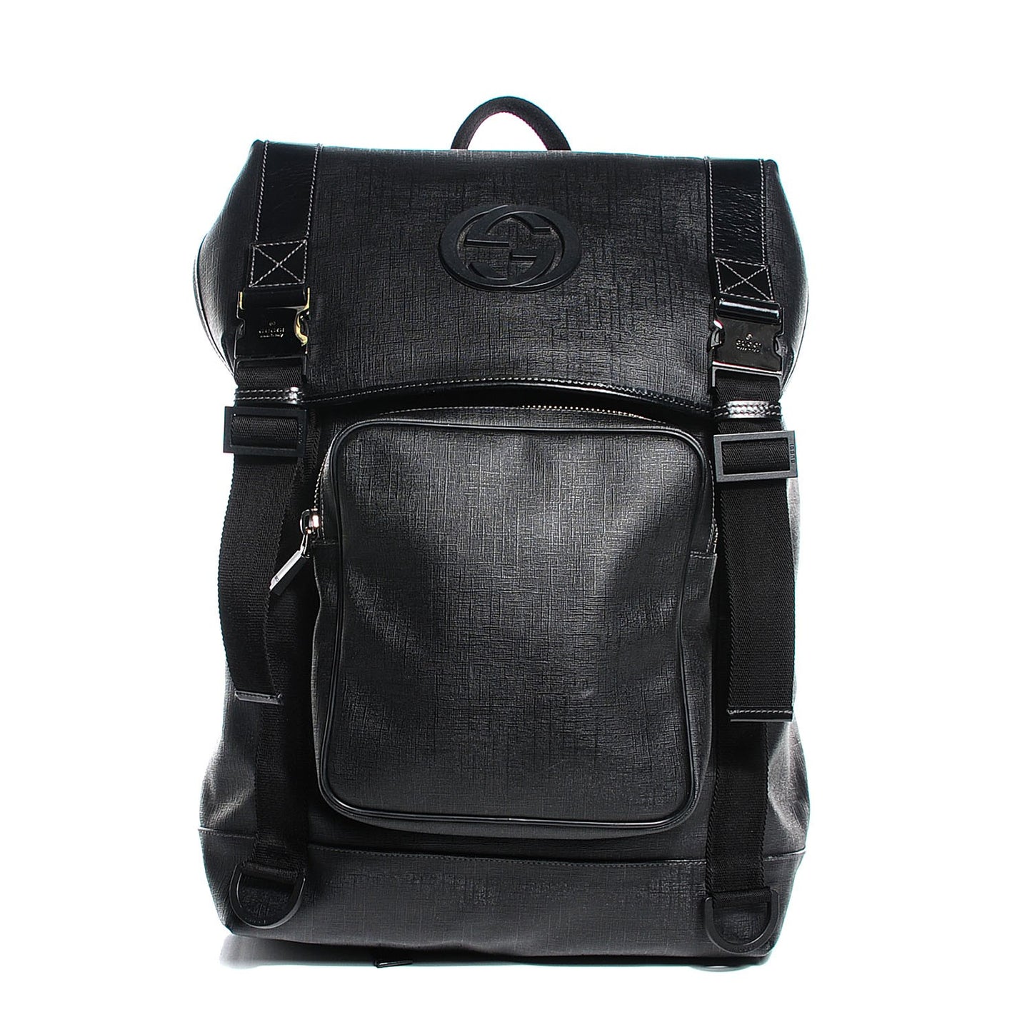 Coated Canvas Interlocking G Double Buckle Backpack Black