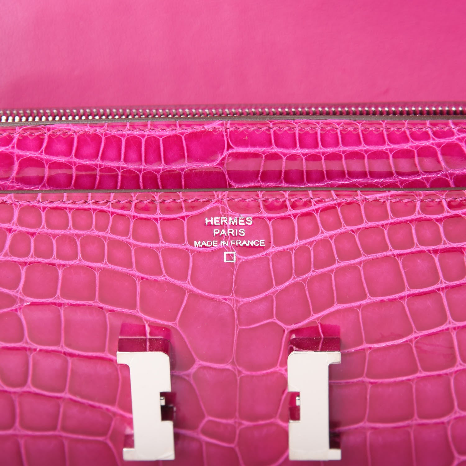 Hermes Shiny Alligator Constance Long Wallet Rose Scheherazade 6 of 9