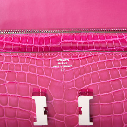 Hermes Shiny Alligator Constance Long Wallet Rose Scheherazade 6 of 9