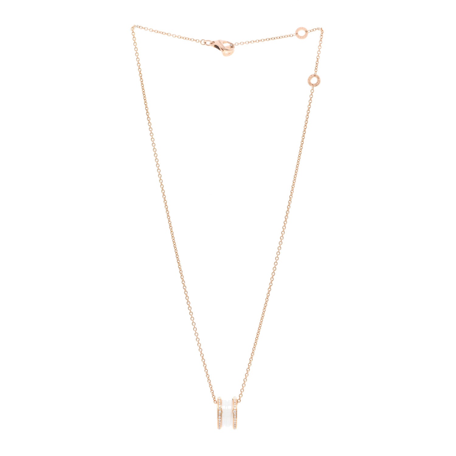 Bulgari 18K Rose Gold White Ceramic Diamond B.Zero1 Pendant Necklace 3 of 4