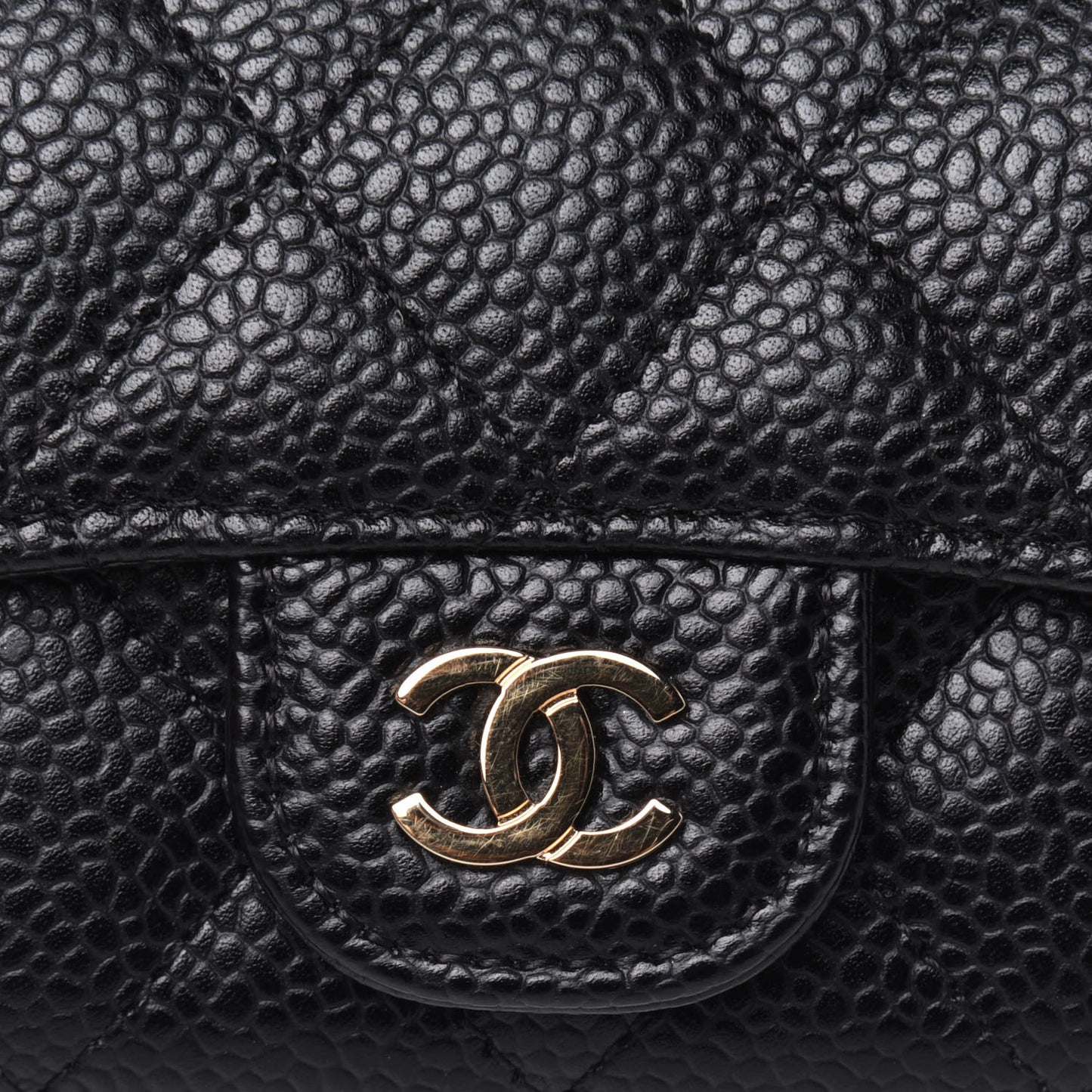Caviar Quilted Flap Card Holder Wallet Black