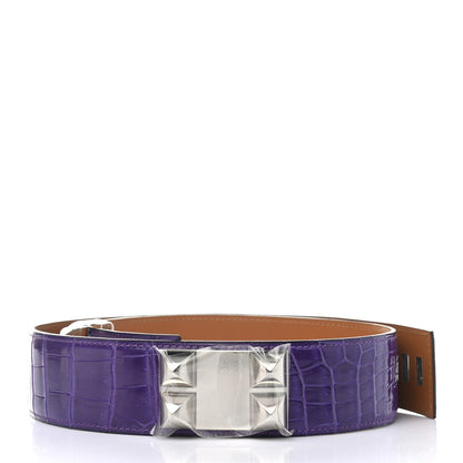 Hermes Shiny Porosus Crocodile Collier de Chien CDC Belt 85 Ultraviolet 2 of 6