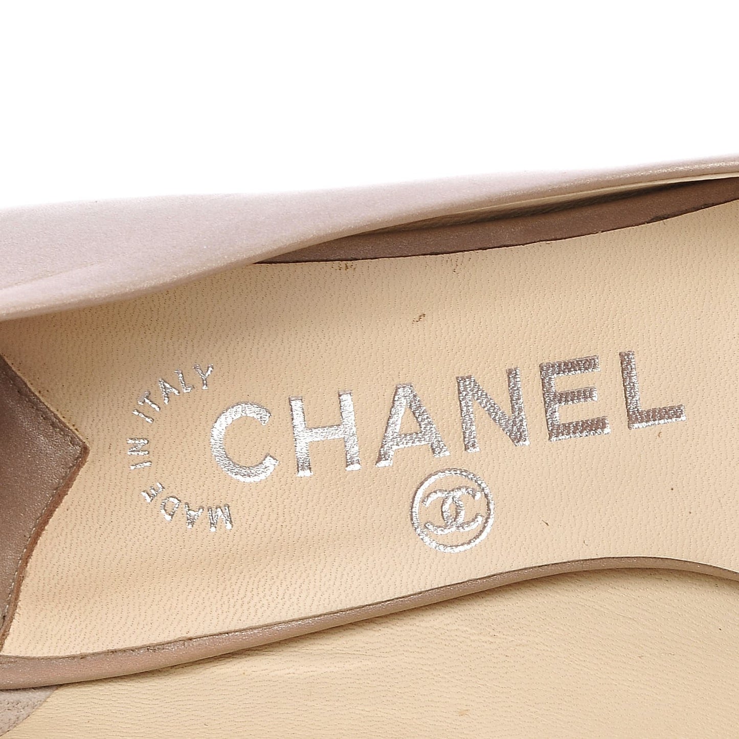 Metallic Calfskin CC Peep Toe Pumps 36.5 Beige