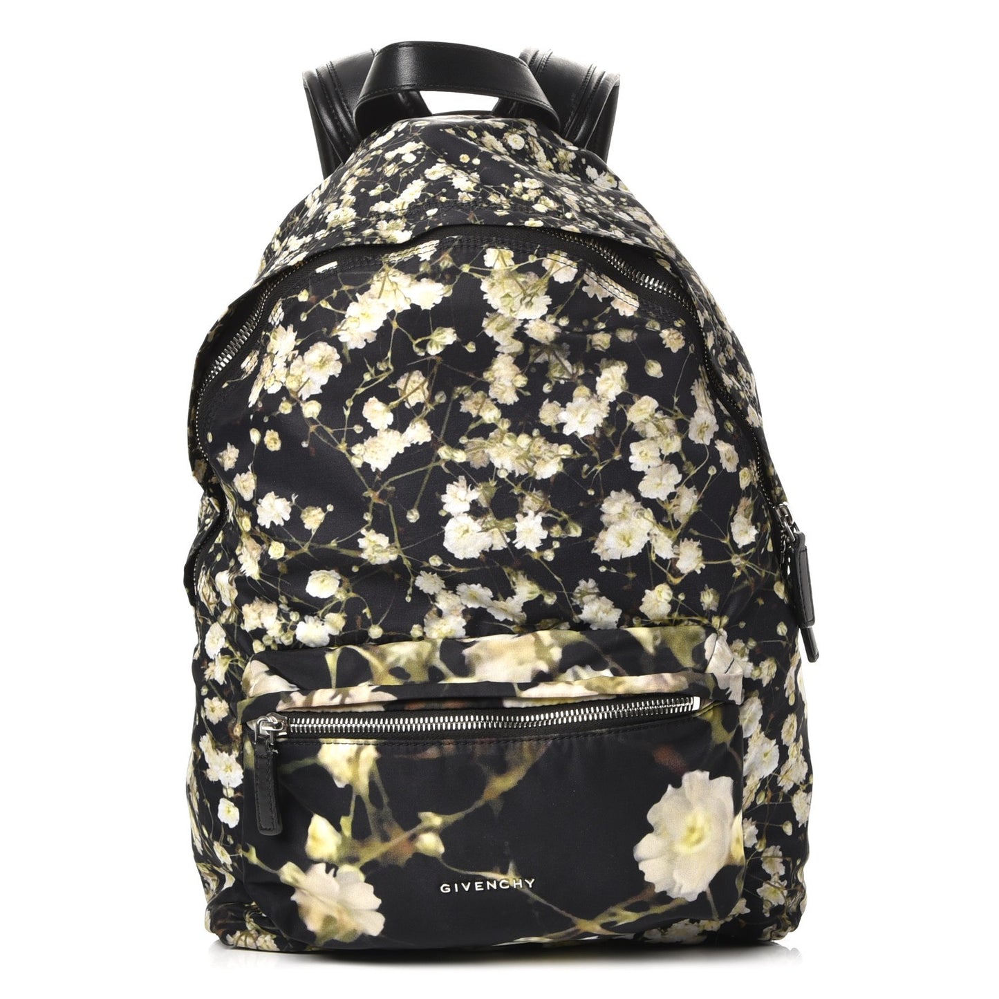 Nylon Calfskin Baby's Breath Print Backpack Black
