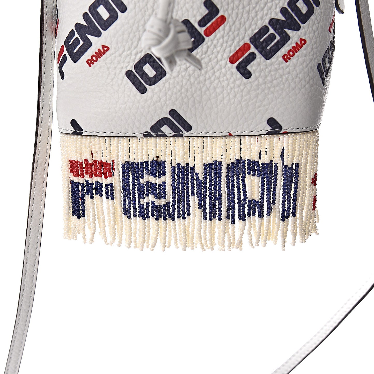 X FILA Calfskin F is Fendi Mania Fringe Mini Mon Tresor Bucket Bag White