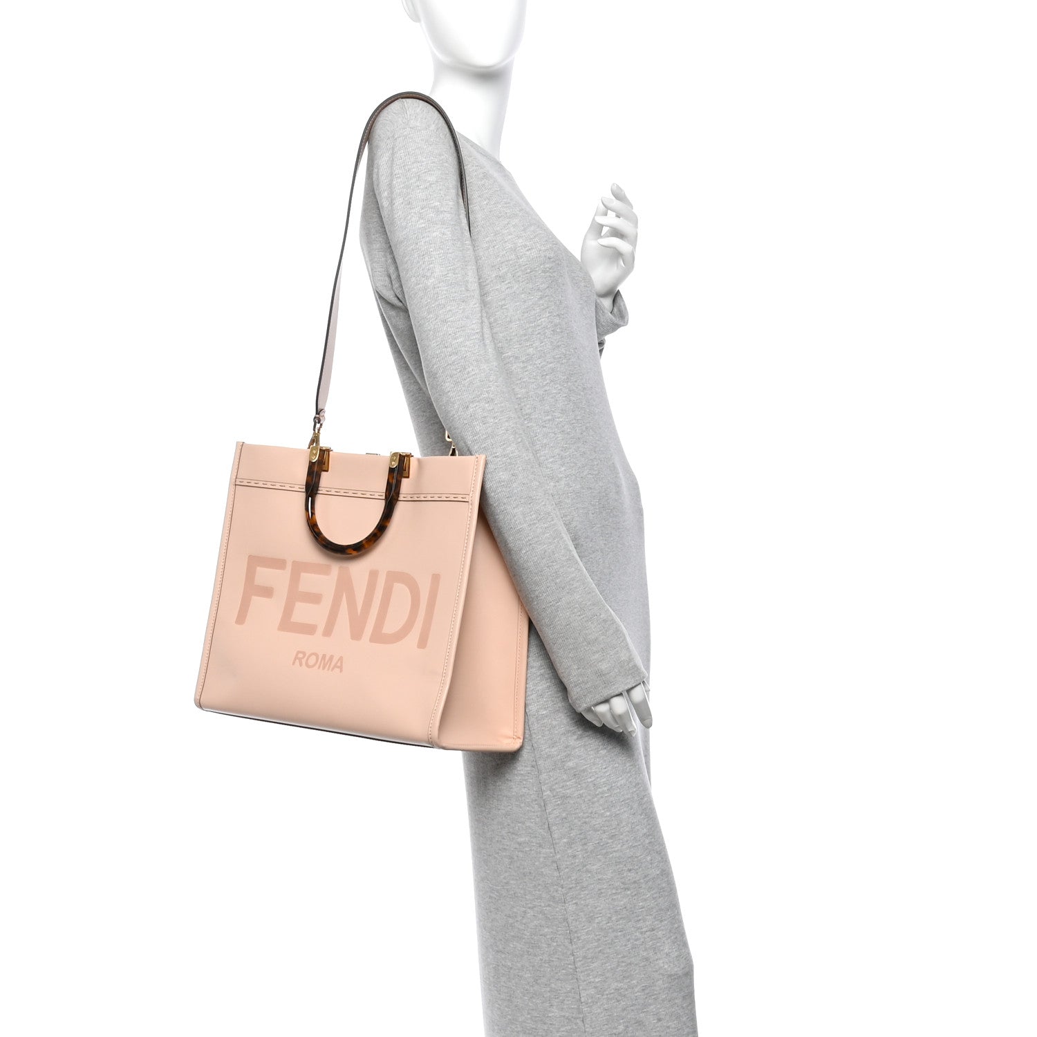 Fendi Vitello King Plexiglass Logo Embossed Medium Fendi Sunshine Shopper Tote Light Rose 2 of 10