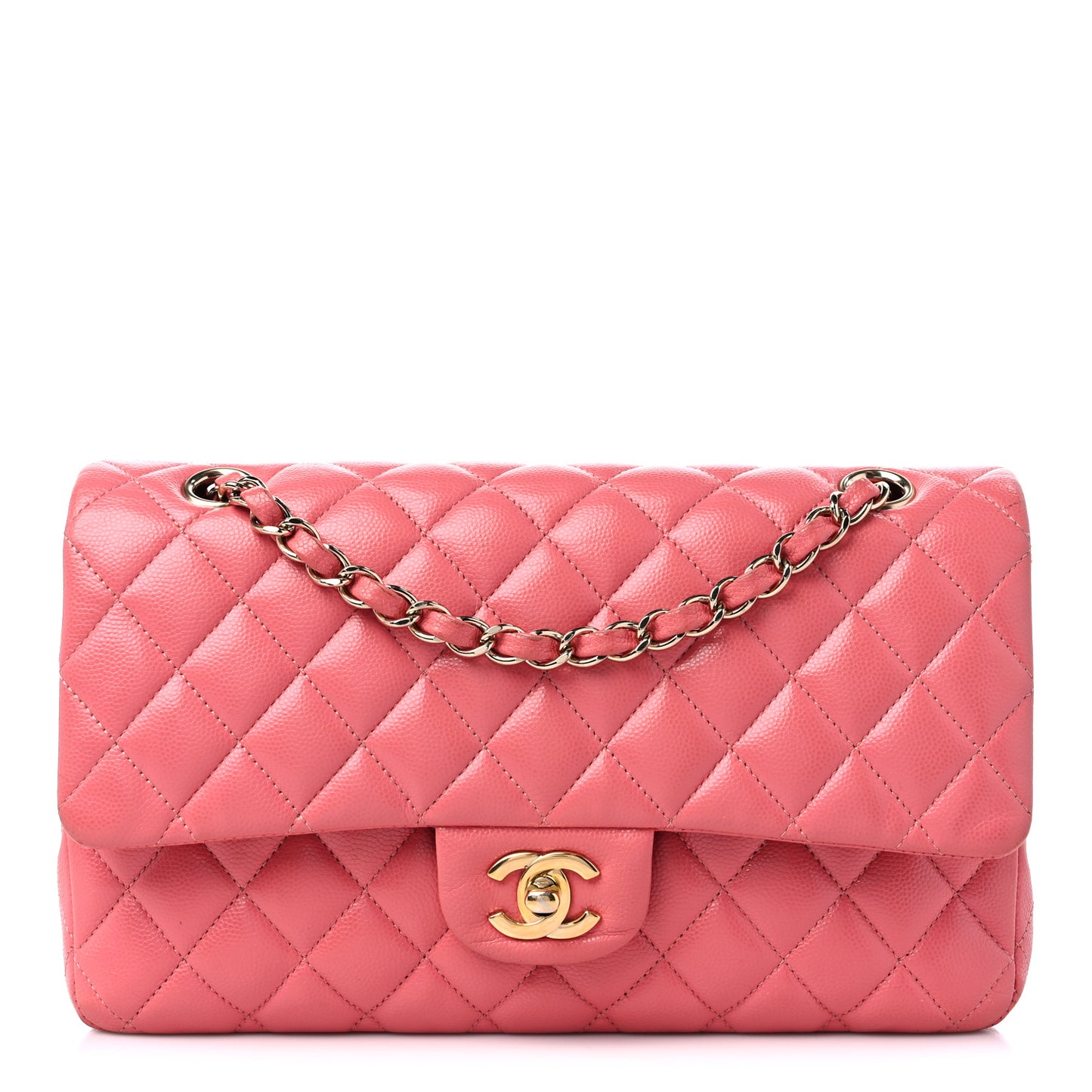 Caviar Quilted Medium Double Flap Pink