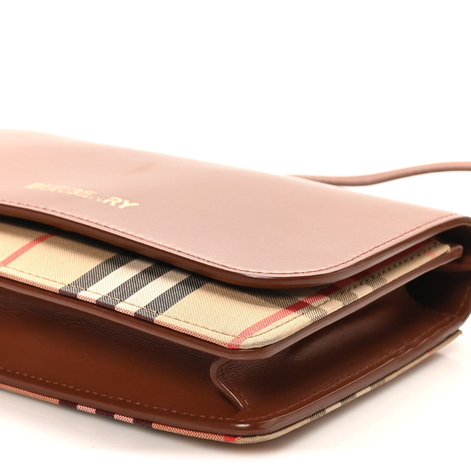 Burberry Calfskin House Check Hampshire Wallet On Chain Tan