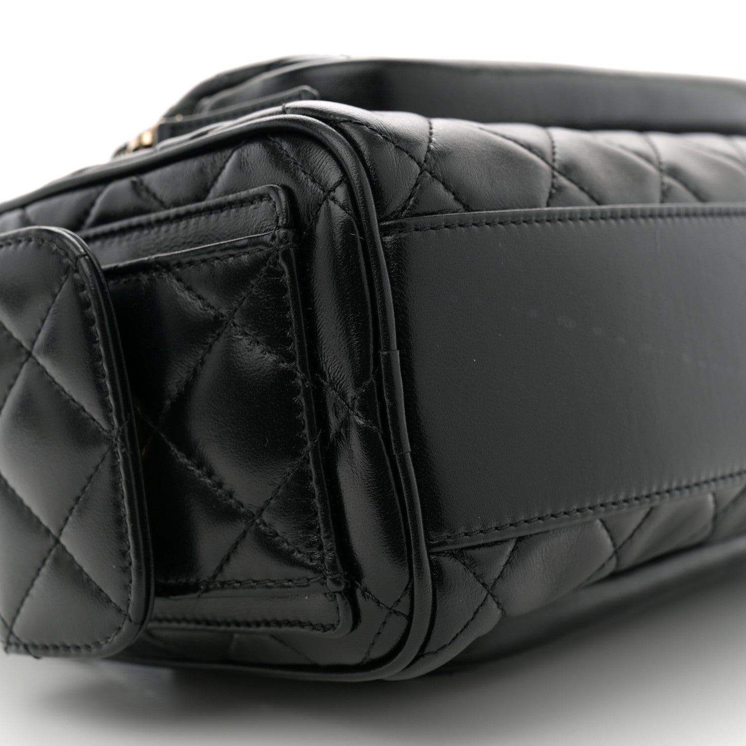 Chanel Shiny Crumpled Lambskin Quilted Medium Preppy Pocket Camera Case Black 9 of 12
