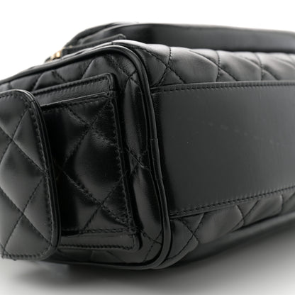 Chanel Shiny Crumpled Lambskin Quilted Medium Preppy Pocket Camera Case Black 9 of 12