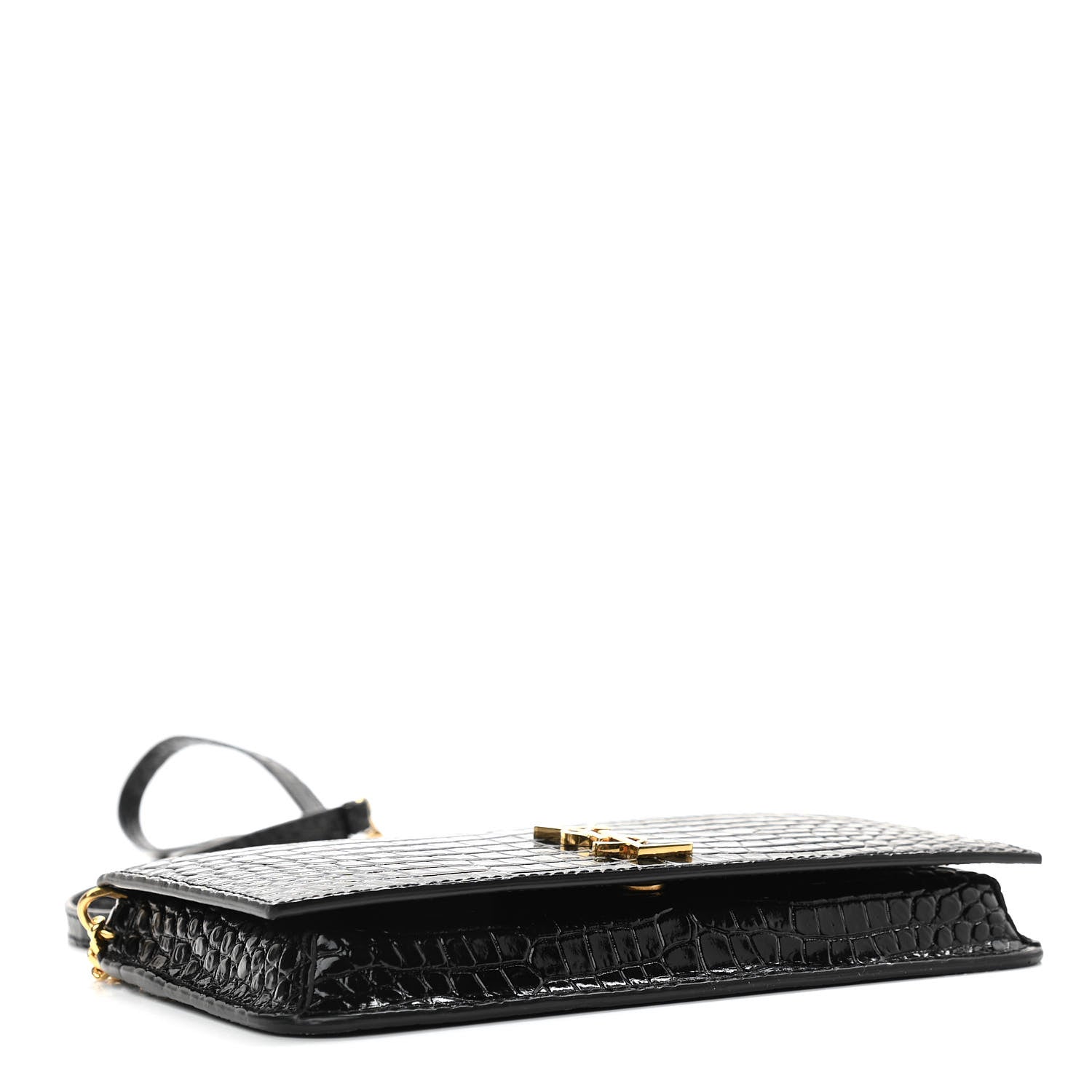 Saint Laurent Crocodile Embossed Monogram Phone Holder Crossbody Black 4 of 9
