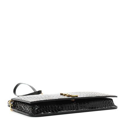 Saint Laurent Crocodile Embossed Monogram Phone Holder Crossbody Black 4 of 9