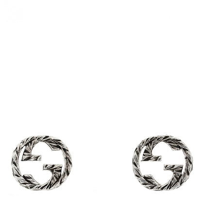 Gucci Sterling Silver Textured Interlocking G Stud Earrings 1 of 5