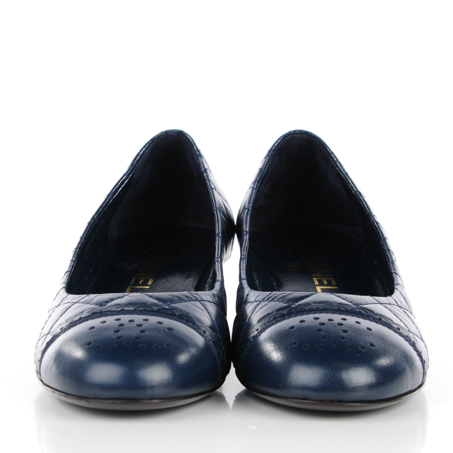 Chanel Lambskin Quilted CC Cap Toe Low Heel Ballerina Pumps 35 Navy Blue 2 of 9