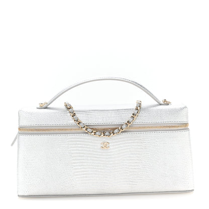 Chanel Lizard Embossed Top Handle Slim Vanity With Chain Silvery 1 of 11