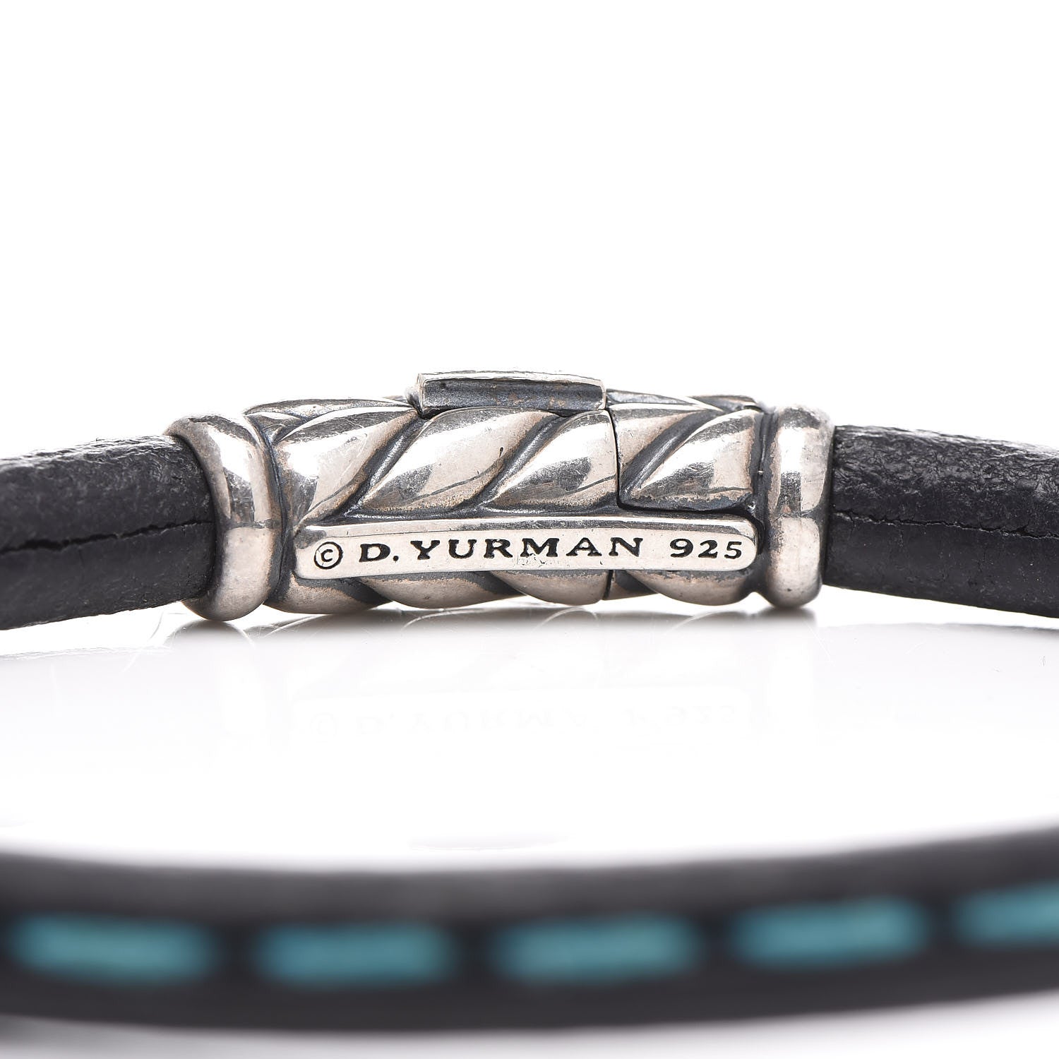 David Yurman Sterling Silver Calfskin 5mm Stitched Bracelet Blue 4 of 5