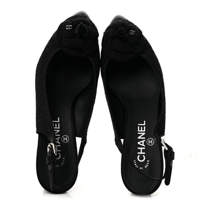 Chanel Lace Camellia CC Slingback Pumps 38 Black 2 of 9