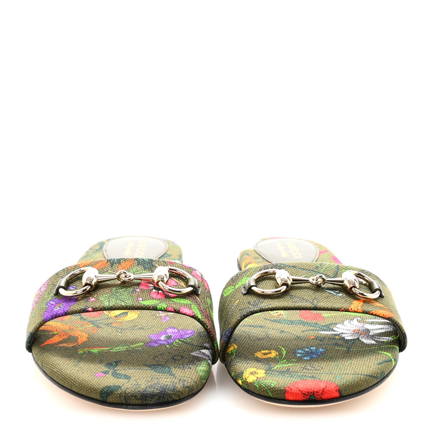 Canvas Flora Print Horsebit Slide Sandals 39 Dark Green