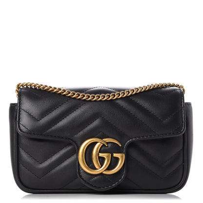 Gucci Calfskin Matelasse Super Mini GG Marmont Shoulder Bag Black 1 of 11