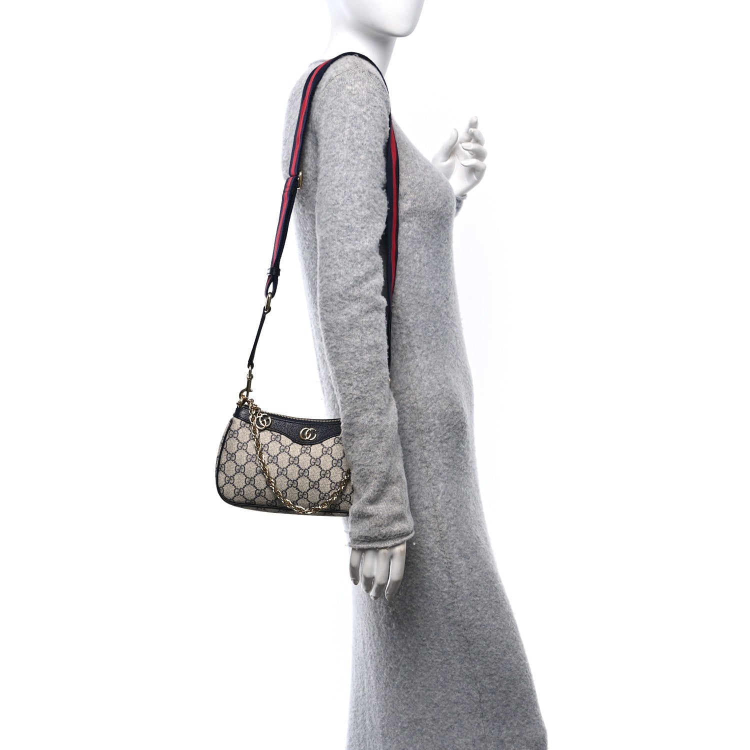 Gucci GG Supreme Monogram Textured Dollar Calfskin Web Small Ophidia GG Handbag Beige Blue 2 of 10