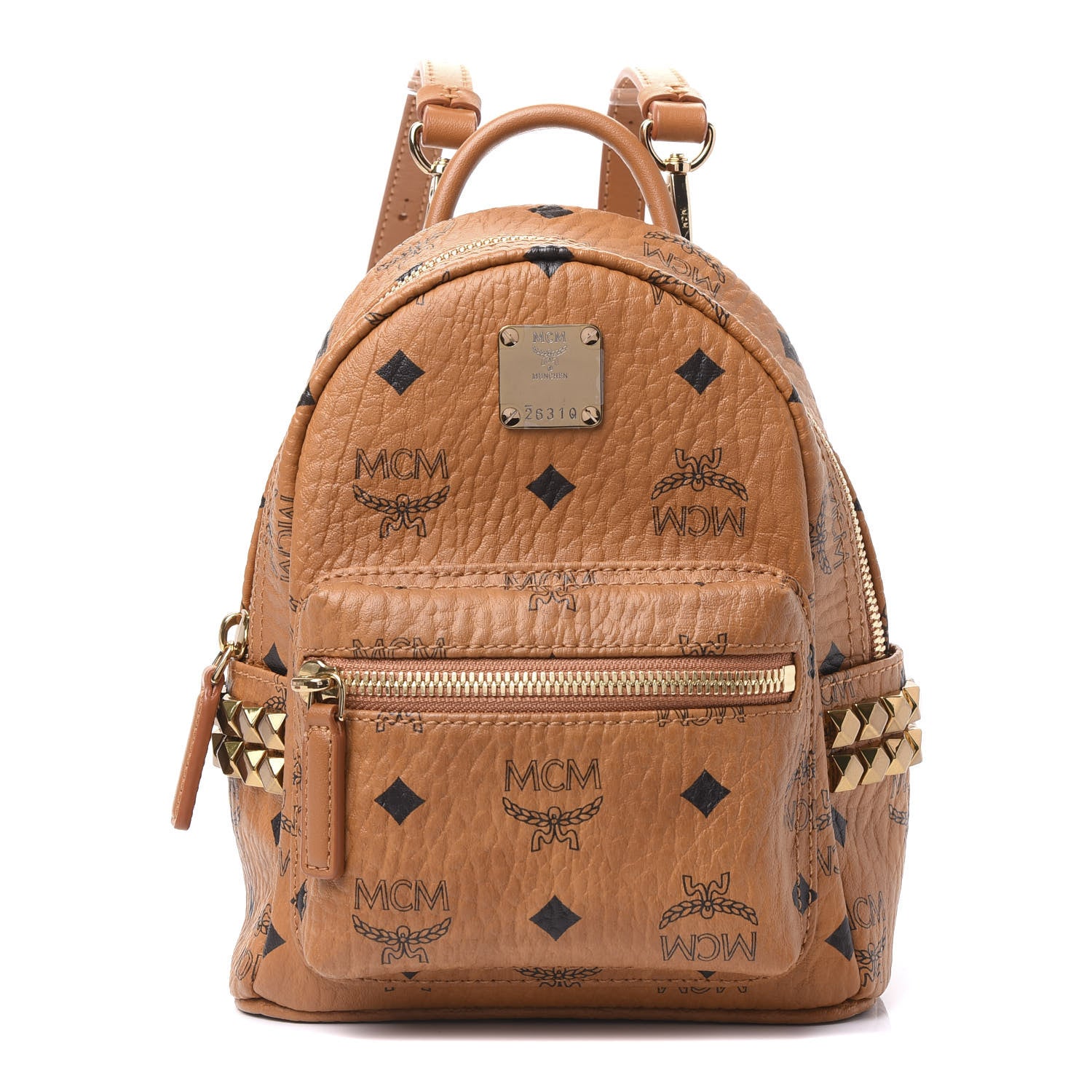 MCM Visetos Side Stud X-Mini Stark Bebe Boo Backpack Cognac 1 of 8