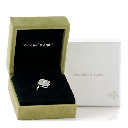 Van Cleef & Arpels 18K White Gold Diamond Mother of Pearl Vintage Alhambra Ring 48 4.5 6 of 6