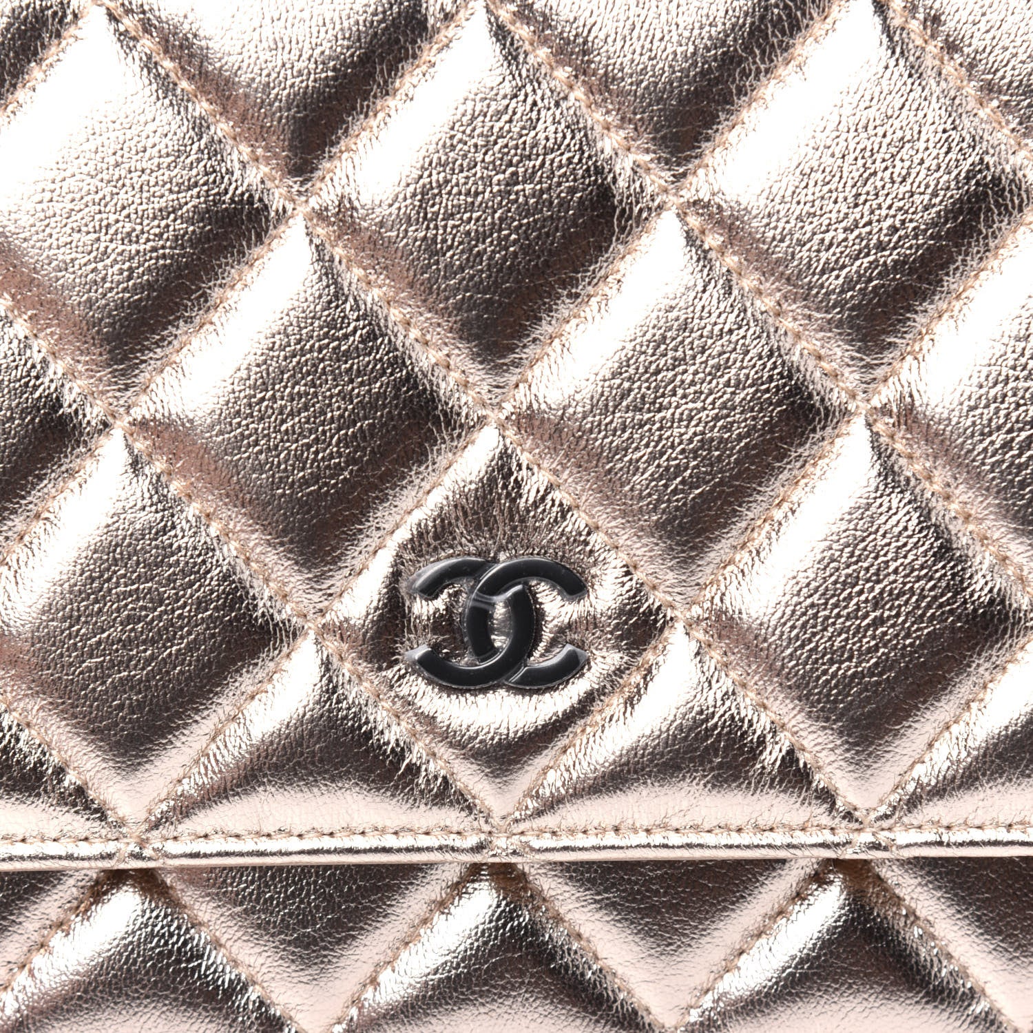 Chanel Metallic Lambskin Quilted Wallet On Chain WOC Gold Black 13 of 14