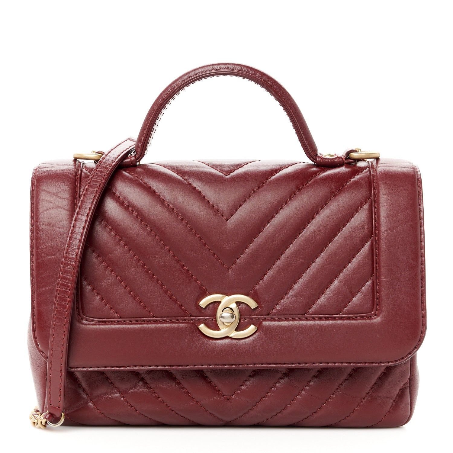 Chanel Calfskin Chevron Quilted Top Handle Flap Red 1 of 12