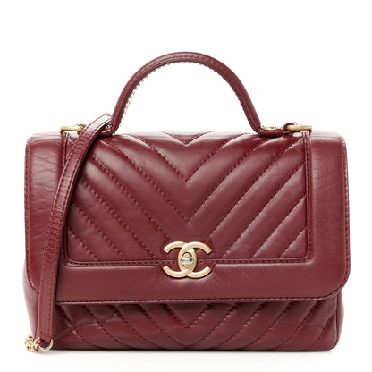 Chanel Calfskin Chevron Quilted Top Handle Flap Red 1 of 12