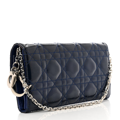 Christian Dior Patent Cannage Lady Dior Rendezvous Wallet On Chain Blue Nuit 3 of 9