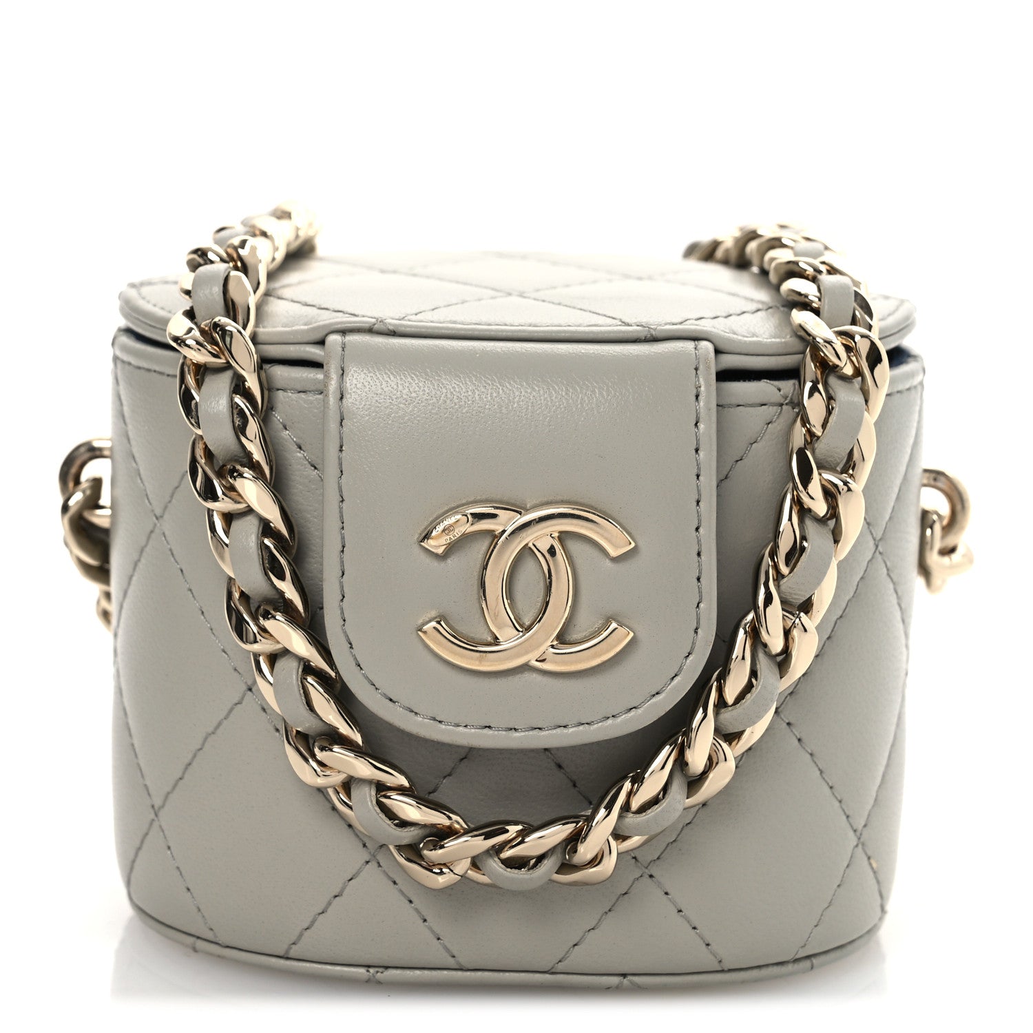 Chanel Lambskin Quilted Mini Vanity Case With Chain Grey 8 of 10