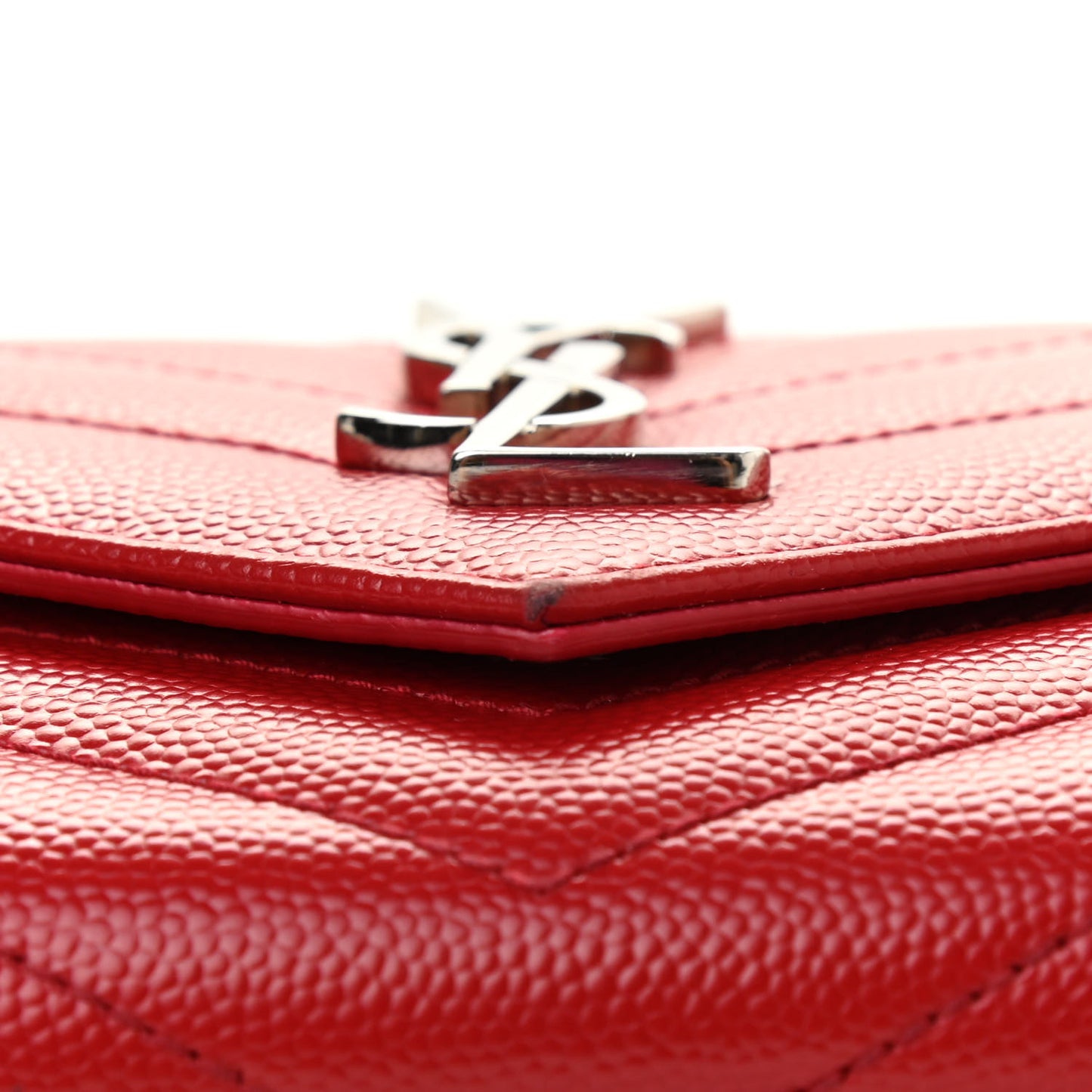 Grain De Poudre Matelasse Chevron Monogram Compact Tri Fold Wallet Red