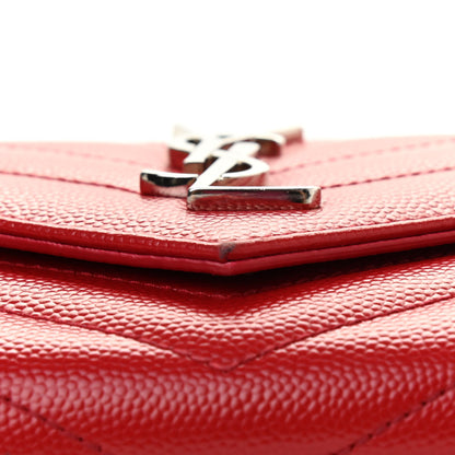 Saint Laurent Grain De Poudre Matelasse Chevron Monogram Compact Tri Fold Wallet Red 10 of 14